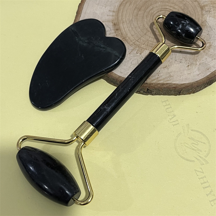 Rodillo de jade natural belleza contenedor blanco Jade raspado placa traje xiuyan Jade negro masajeador facial raspado placa
