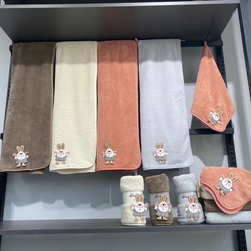 Japanese and Korean style new rabbit coral fleece towel bath towel adult household face towel gift box gift towel soft absorbent