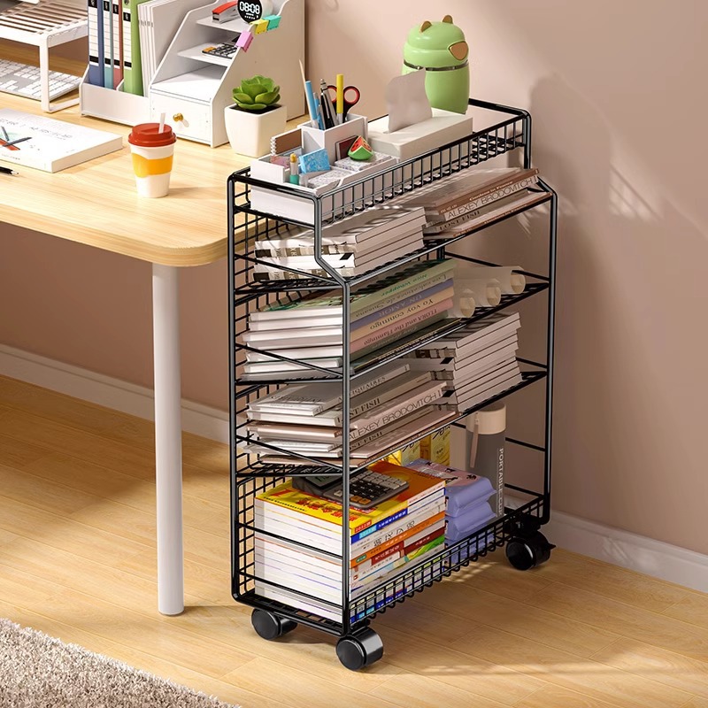 Estante de almacenamiento de estantería móvil estante de almacenamiento de libros de piso escritorio simple pequeña estantería debajo de la Mesa de almacenamiento de la carretilla del gabinete