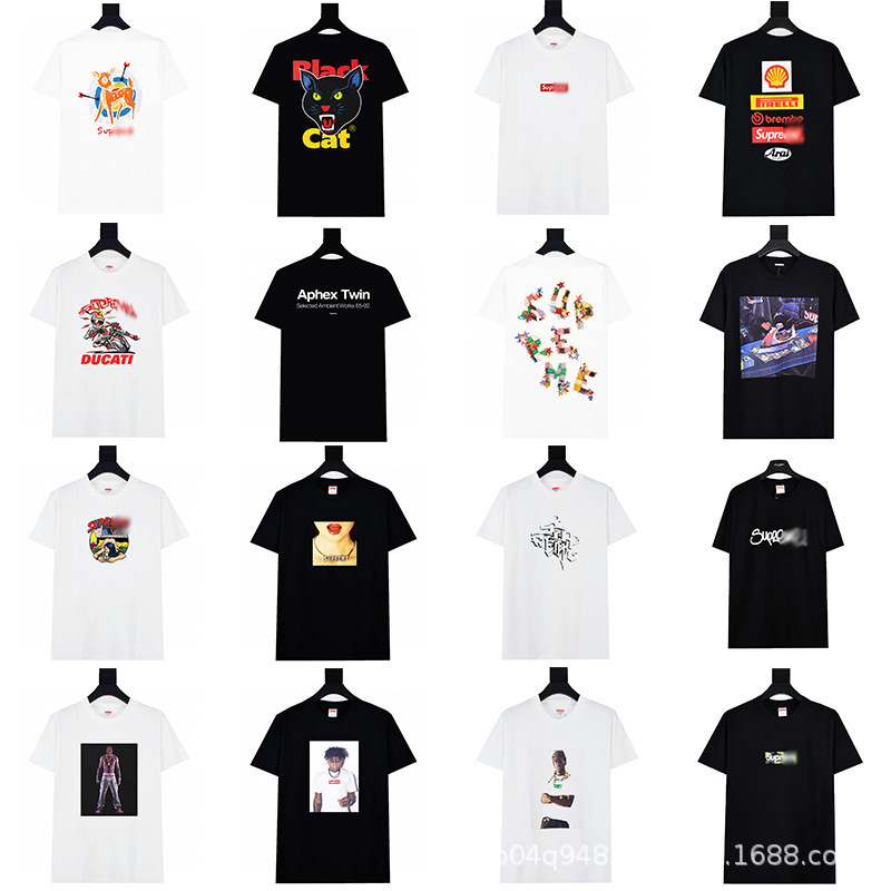 Heavy Weight Cross-Border American Fashion Supreme Letter Printed T-Shirt Box Round Neck Short-Sleeved Men's and Women's Loose Casual T-Shirts for Men and Women