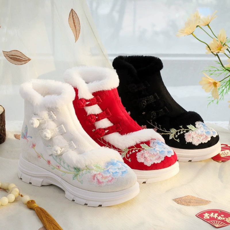 2208-04 Новый осенний и зимний национальный стиль вышитые туфли мягкие волосы длинные сапоги женские сапоги старинный стиль