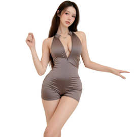 霏渃女式情趣内衣性感吊带深V连体拉链瑜伽裤连身衣套装紧身衣