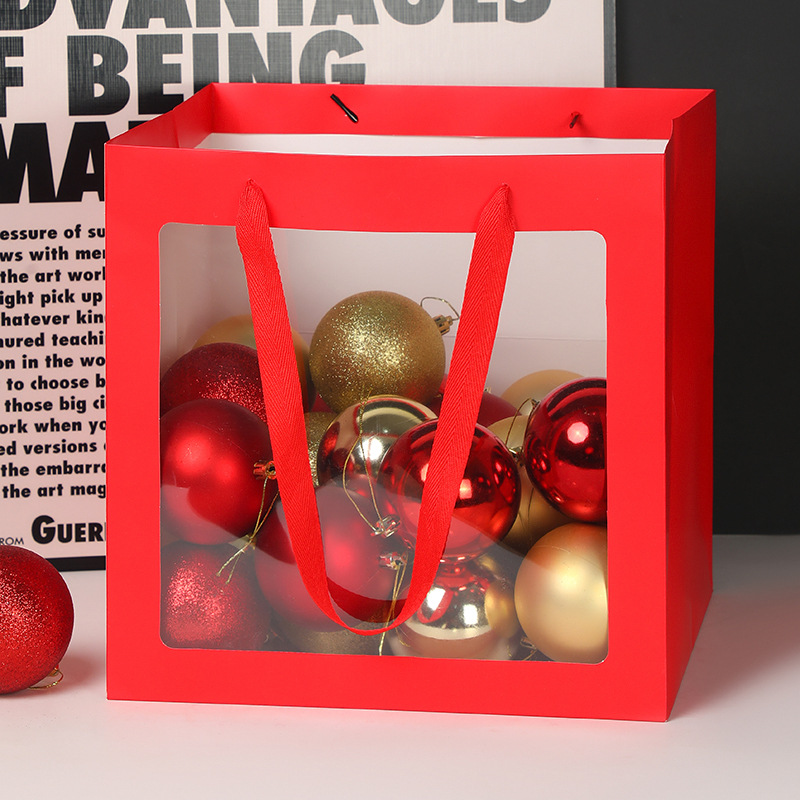 现货开窗玩偶花束正方形服商超礼品手提袋环保袋简约风手提袋