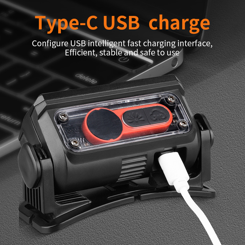 Cross-Border New Product LED Strong Built-in USB Charging Outdoor Night Running Red Blue Light Head-Mounted COB Digital_desvips.com