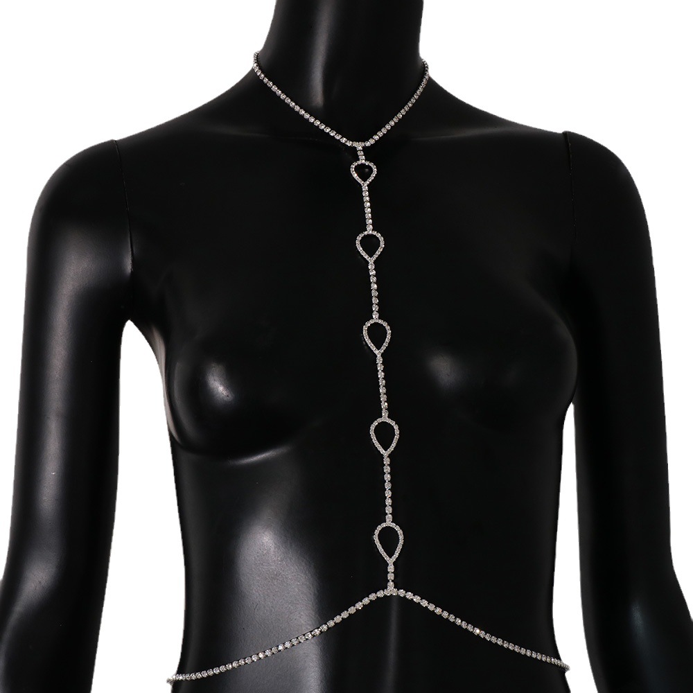 Transfronterizo nueva cadena de pecho de diamantes de imitación europea y americana sexy simple gota de agua Halter adornos en el pecho accesorios de alto sentido bodychain