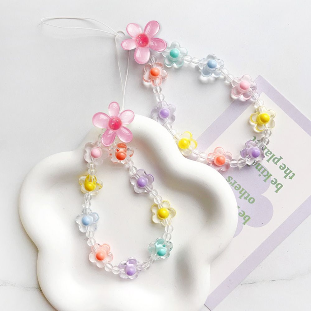 Colorful flower bracelet short mobile phone lanyard creative wrist chain high-grade handmade bead string pendant wrist