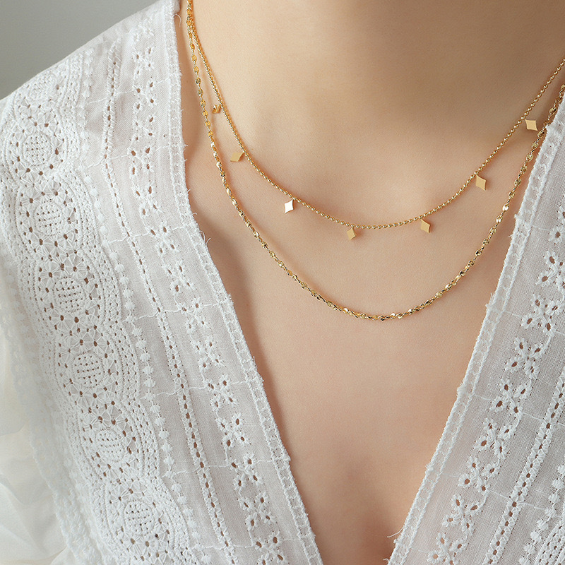 Collier carré double couche à 7 petits maillons pour femme, un produit phare du commerce extérieur transfrontalier, léger et luxueux._voghion.com