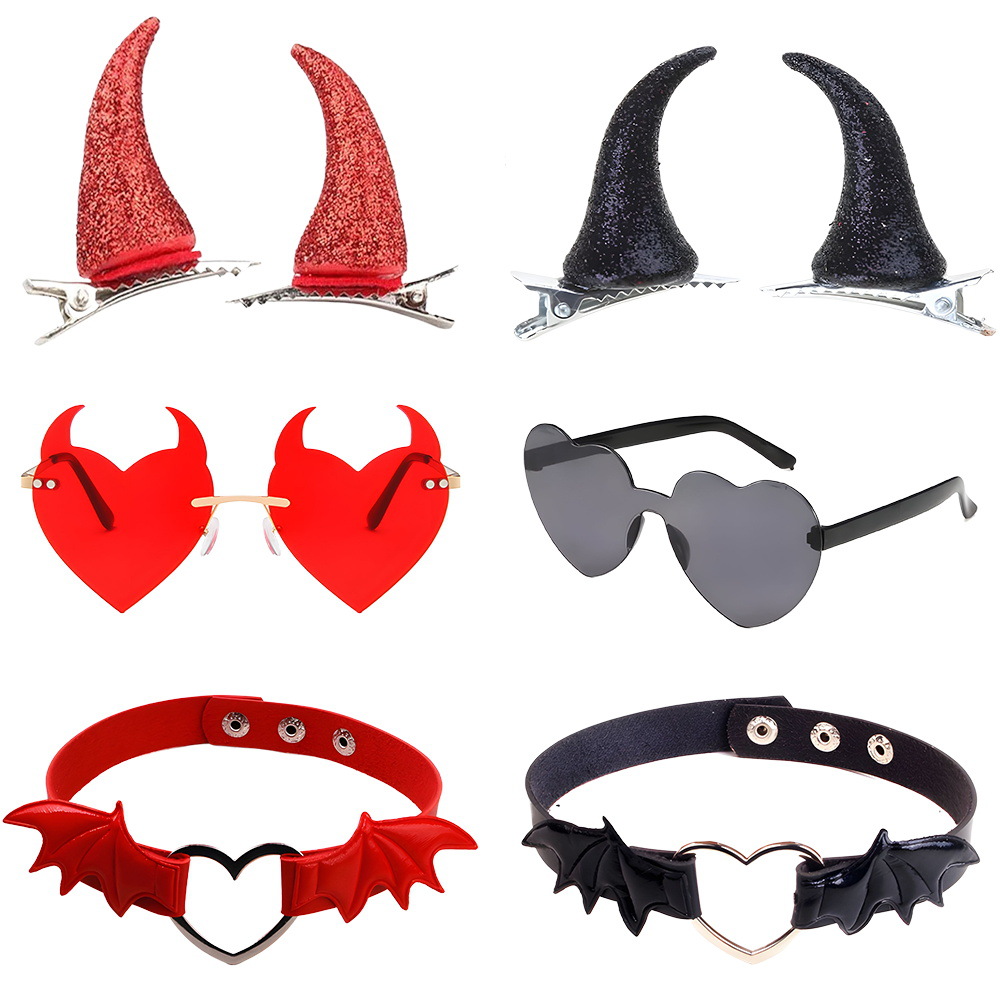 Set de Halloween para el Festival de los Fantasmas, diadema con cuernos de diablo, tridente, accesorios, alas de diablo, cola de diablo