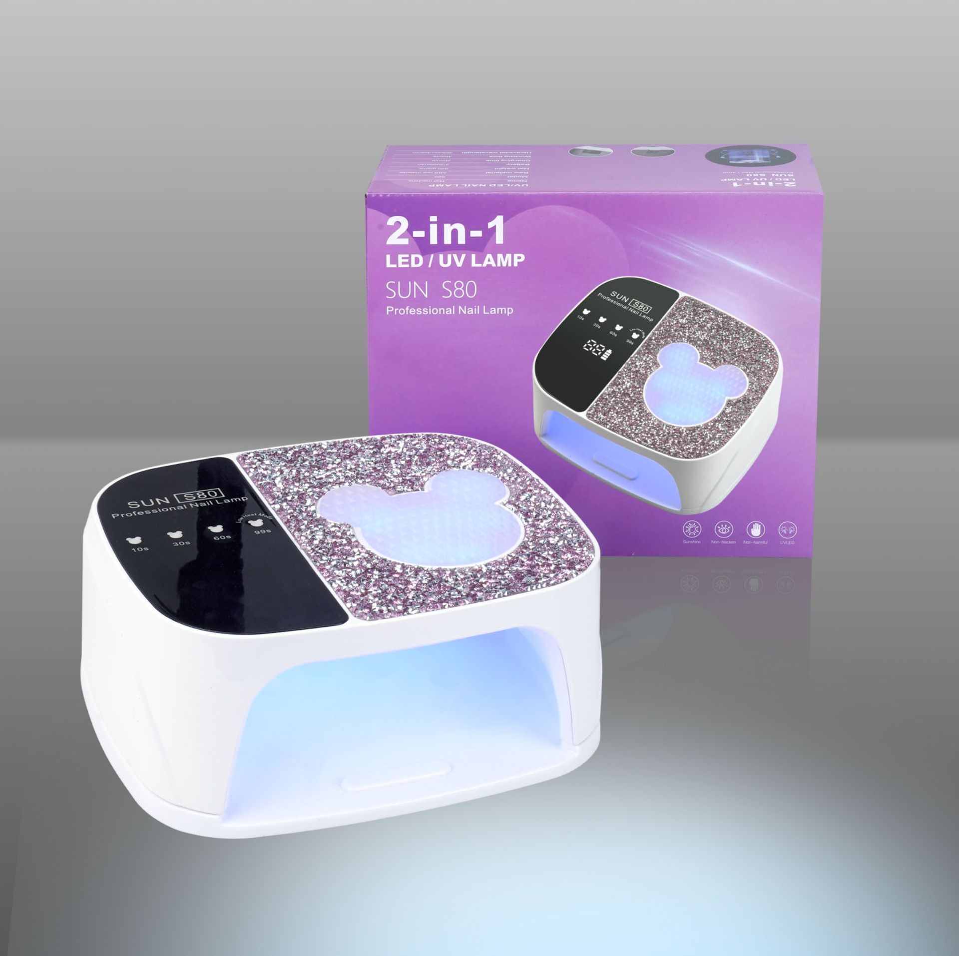 Lámpara de manicura recargable S80 36led lámpara de secado rápido lámpara de respiración de dibujos animados de diamante máquina de fototerapia de almacenamiento de energía portátil