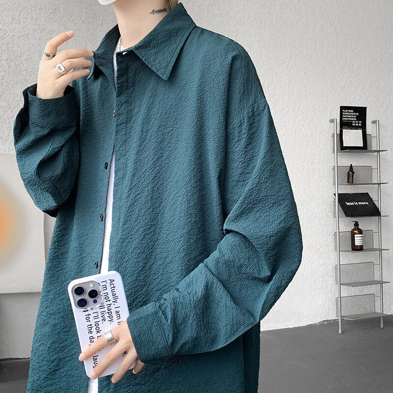 Cross-Border Export Hong Kong Style Thin Long-Sleeved Shirt Men's Outer Top Trendy Brand Casual Bf Retro Youth Light Clothing Cross-Border Export Hong Kong Style Thin Long-Sleeved Shirt Men's Outer Top Trendy Brand Casual Bf Retro Youth Light Clothing