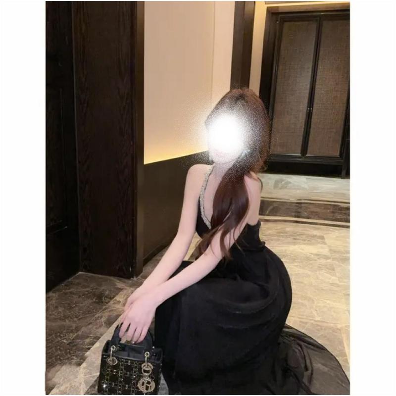 夏季新款时尚气质法式绑带挂脖减龄连衣裙【有胸垫】其他纯色丝光|undefined
