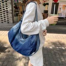 一件代发森系小众慵懒风大容量牛仔布帆布枕头包水桶包单肩斜挎包