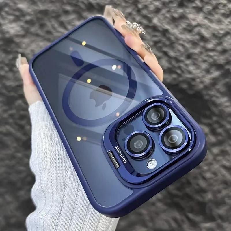 越境対応 Apple 17promax 携帯電話ケース iPhone16 マグネット式レンズスタンド 15 アクリル製耐衝撃カバー|undefined