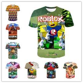 新款ROBLOXT恤印花圆领短袖跨境中大儿童装动漫男女童亲子男士