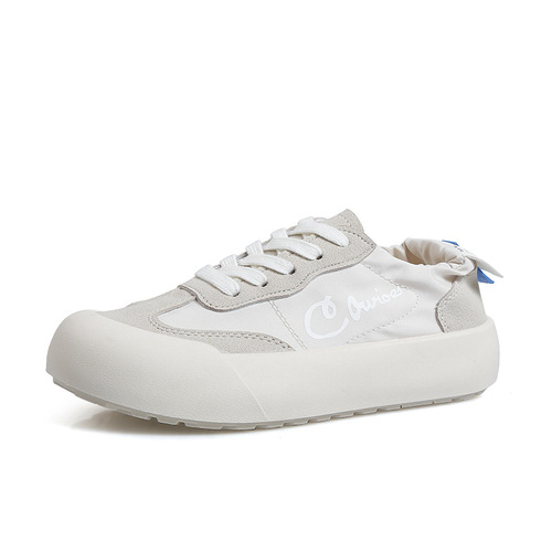 White shoes for women in summer ice silk canvas surface breathable casual large toe lace-up flat-soled sports ugly cute shoes for young students