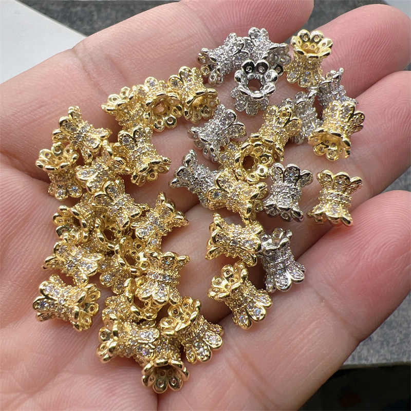 diy Jewelry Accessories Wholesale Micro-paved Zircon Plated 18K Real Gold Full Diamond Partition Small Waist Tori BucKet Bead Accessories