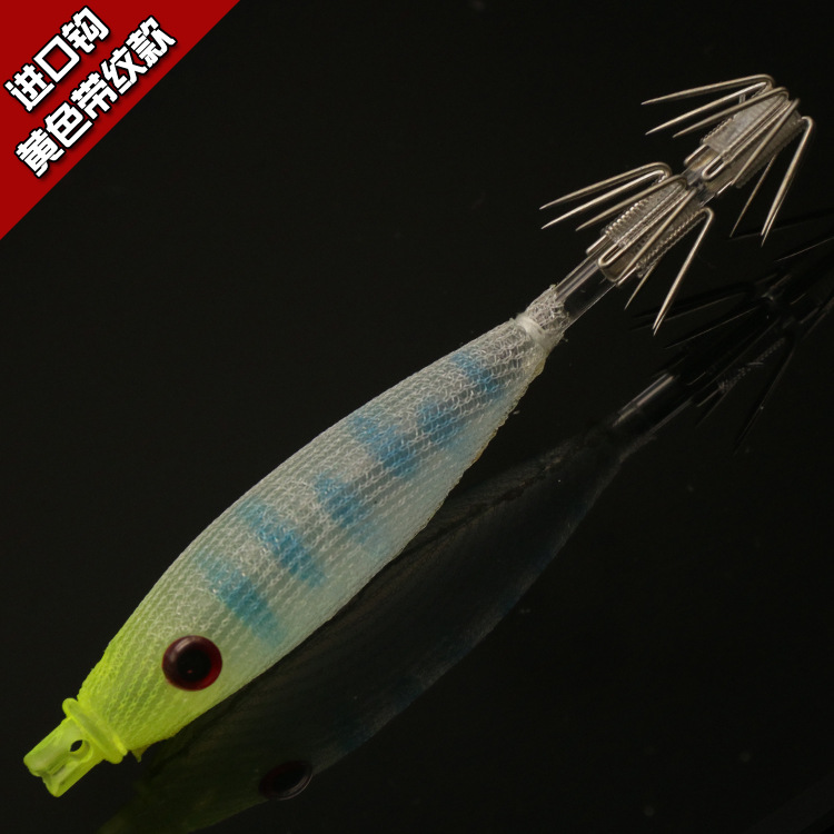 Exportación japonés calamar aguja imitación cebo envoltura de tela caucho suave madera Camarón pequeño colgante cubo calamar gancho pesca cebo orden