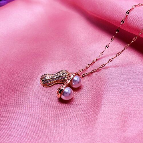 Copper pendant pearl titanium steel necklace female internet celebrity ins style peanut simple and high-end 18K gold clavicle chain accessories
