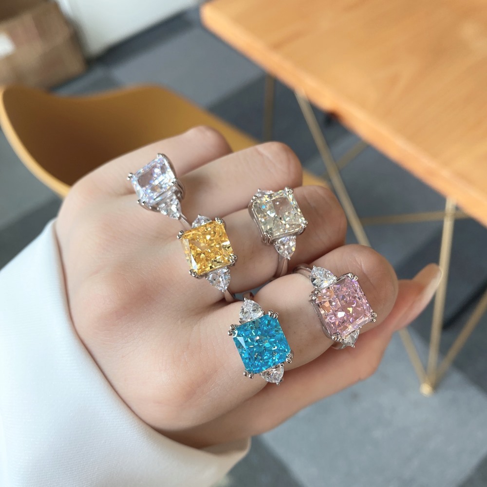 Fashion Square Silver Plating Inlay Artificial Gemstones Rings 1 Piece