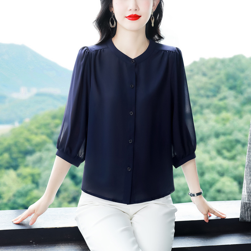Brand Mulberry Silk Shirt Women's 2025 New Fashion Elegant Middle-aged Mother Slimming Chiffon Small Shirt Brand Mulberry Silk Shirt Women's 2025 New Fashion Elegant Middle-aged Mother Slimming Chiffon Small Shirt