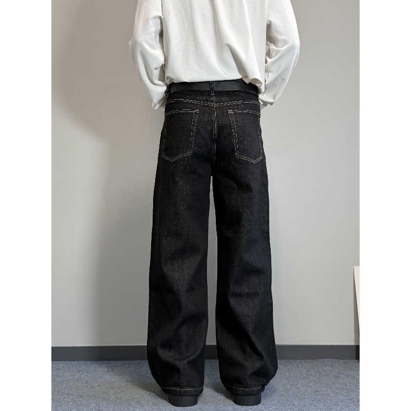 Men's Raw Color Denim Jeans 2026 Spring/Autumn American Style Loose Straight Leg A-Line Wide Leg Pants Trendy mid Waist Long Non-Stretch_mkmklike.com