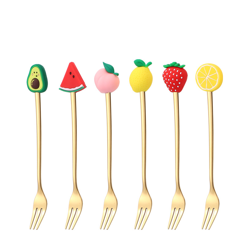 Productos transfronterizos 304 cucharas de acero inoxidable, cucharas de café, patrón de fruta, pastel, postre, cucharas y tenedores, set de regalo