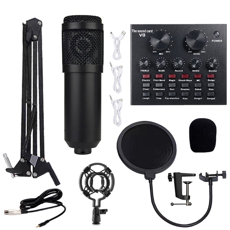 BM800 micrófono de condensador tarjeta de sonido V8 soporte de grabación de computadora de anclaje transfronterizo diafragma grande transmisión en vivo conjunto completo