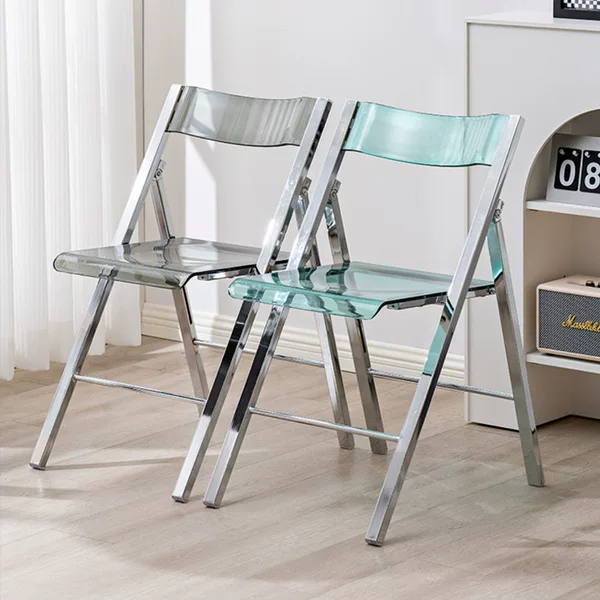 Metal Folding Chair Internet Celebrity Photo Transparent Backrest Chair Fashion Acrylic Makeup Chair Clothing Milk Tea Shop Dining Chair
