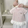 夏季条纹蕾丝女春t恤