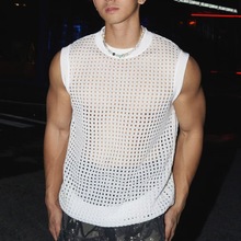 韩版系半透明镂空针织背心男小众设计感网红痞帅套头高级感上衣潮