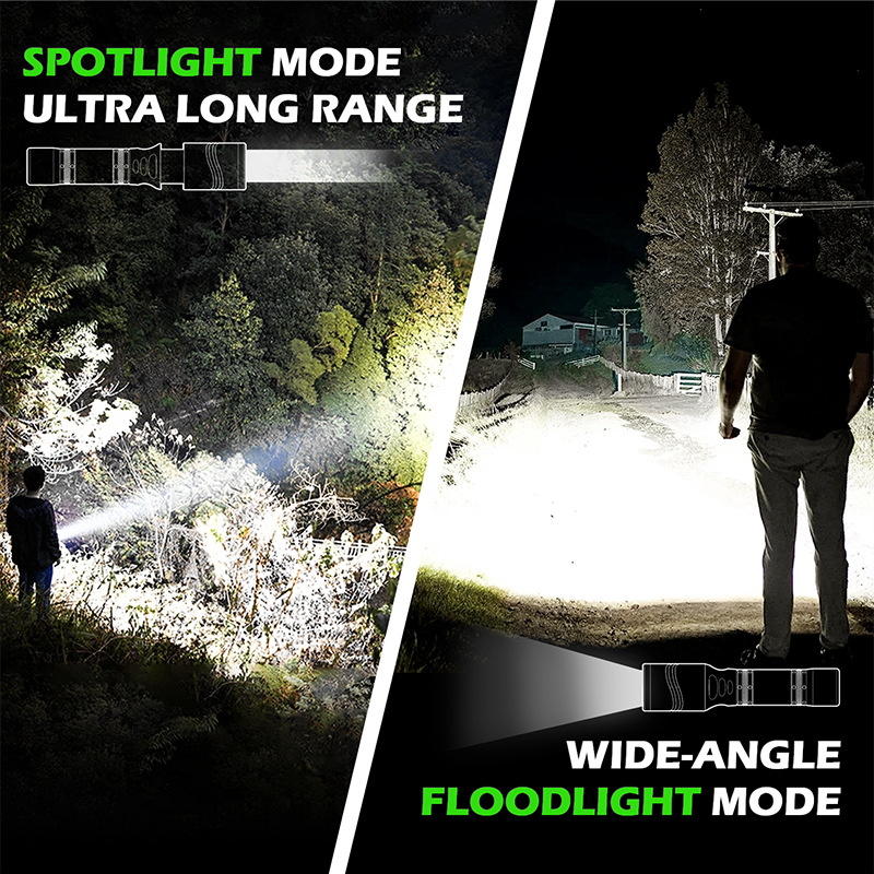 Super Bright Led Aluminum Alloy Flashlight, USB Rechargeable Spotlight with Zoom Function, Large Capacity Battery