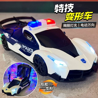 儿童电动玩具警车变形车音乐炫彩灯光万向行驶旋转小汽车地摊批发