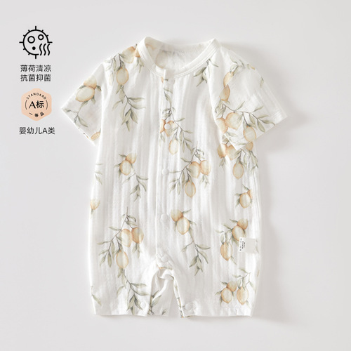 Cool antibacterial baby clothes for men and women, summer thin monk clothes, newborn baby jumpsuits, short-sleeved rompers