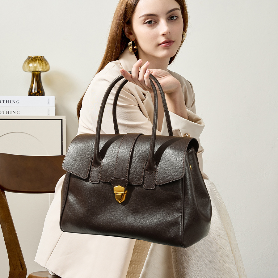 Women's Luxury Briefcase - New Genuine Leather Crossbody & Handbag For Work And Commuting, Versatile Tote - Thumbnail 2