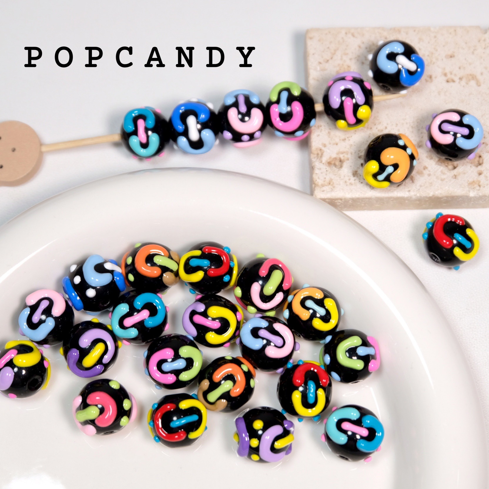 Hand-painted black chain cute kids' charm beads DIY handmade stringing beads material bracelet necklace accessory scattered beads accessories