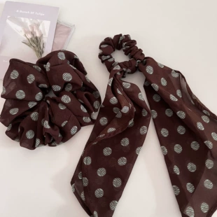 Ретро модные коричневые polka dot ленты для волос большой кишечник hair tie универсальная повязка для хвоста волосы верёвка шар scalp hair аксессуары