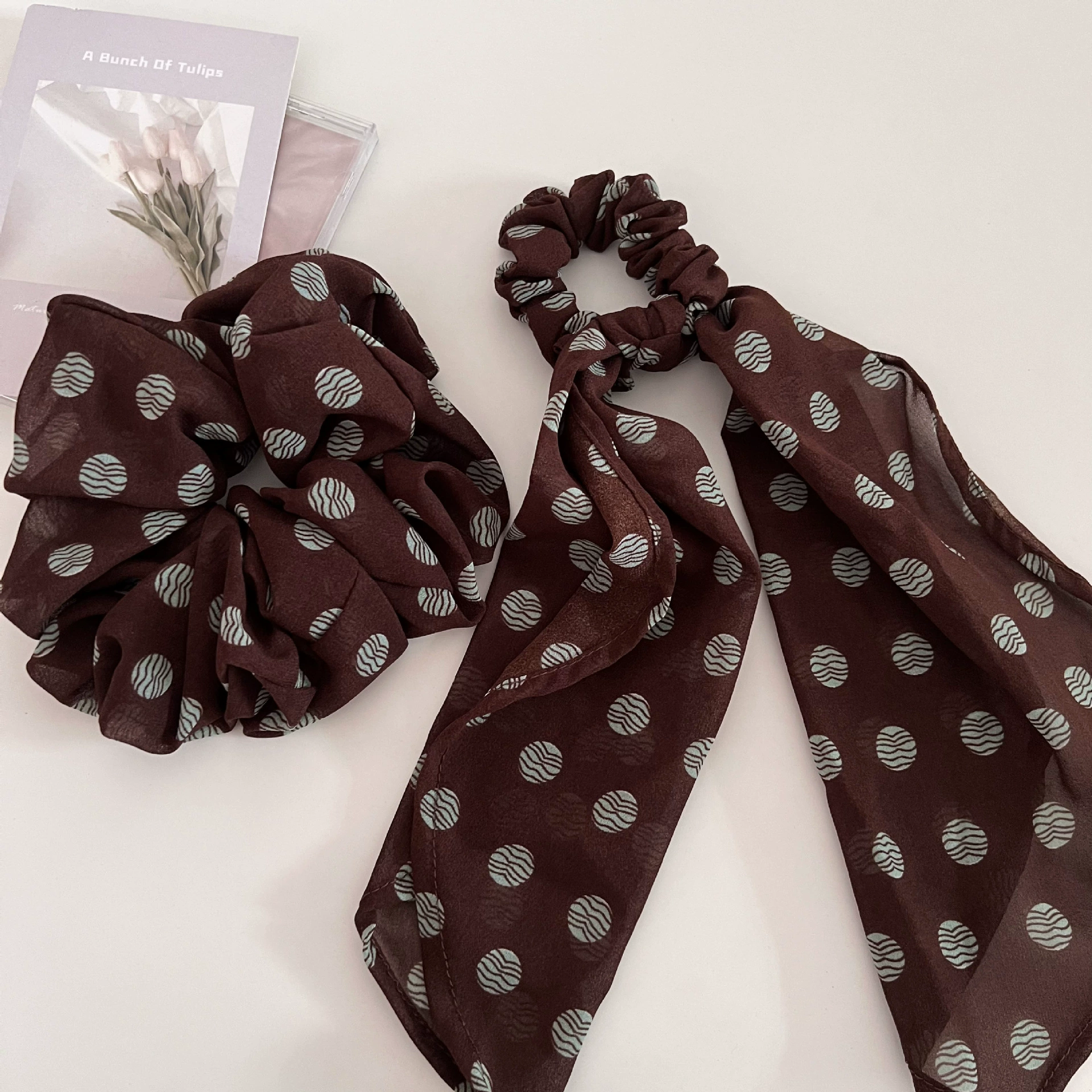 Ретро модные коричневые polka dot ленты для волос большой кишечник hair tie универсальная повязка для хвоста волосы верёвка шар scalp hair аксессуары