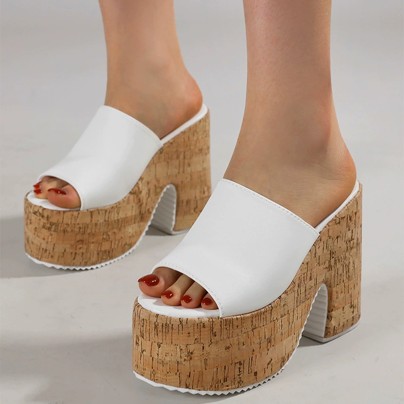 Тапочки на очень высоком каблуке 12 см с квадратным носком, повседневные женские летние сандалии большого размера в корейском стиле, размер 34-43