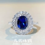 S925纯银蓝宝石戒指女高级欧美蓝宝鸽子蛋蛋面戒指跨境直播爆款