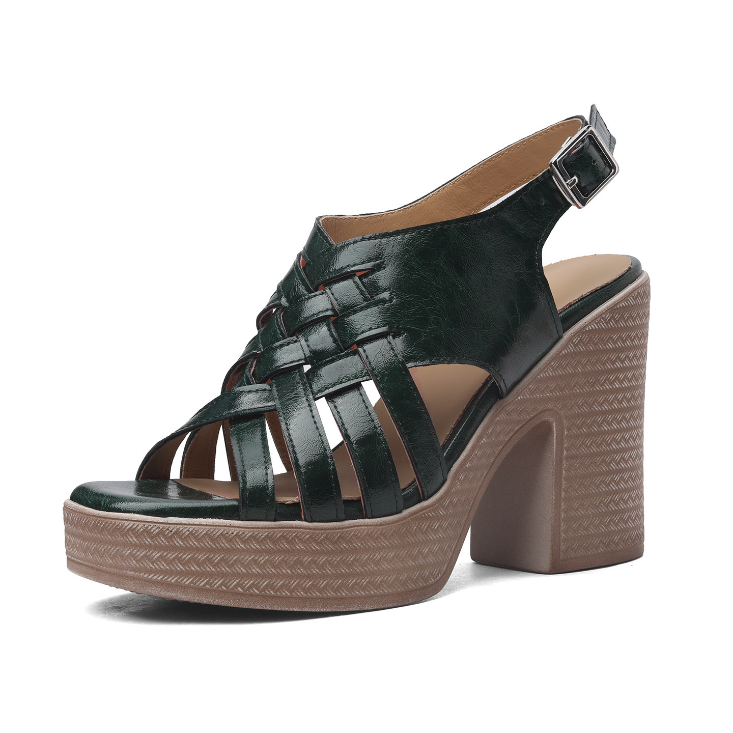 Sandal cao gót nữ hở mũi quai ngang khóa, gót 10.5 cm — đen chi tiết 13