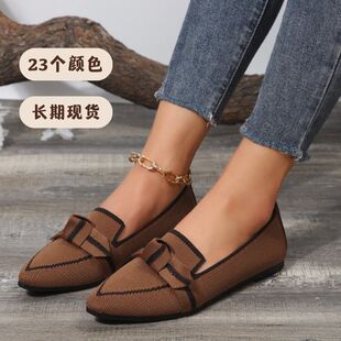 Foreign Trade 2024 New Lightweight Breathable Slip-on Work Shoes Fashionable Shallow Mouth Bow Pointed Foot plus size