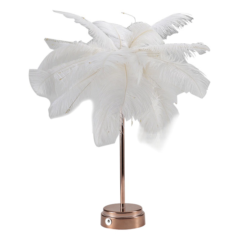 Lámpara de plumas lámpara de mesa lámpara de alambre de cobre diente de león ins lámpara de mesa de plumas Internet celebridad habitación romántica Lámpara decorativa Cadena de luz nocturna