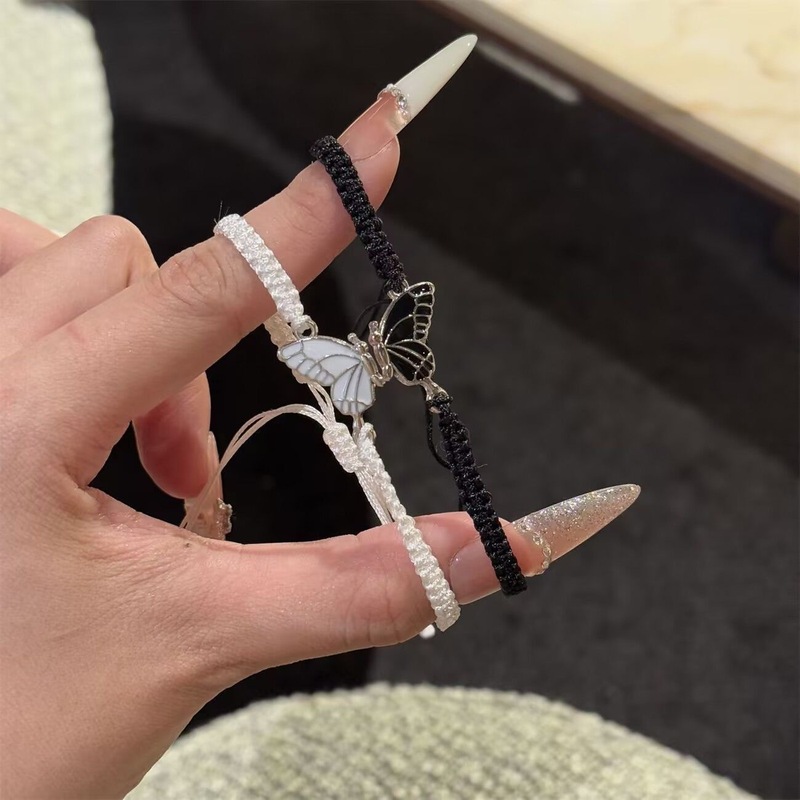 New Chinese-Style Butterfly Dream Flower Weaving Bracelet Black and White Simple Niche Ins Bracelet Gift for Girlfriend New Butterfly Hand Rope