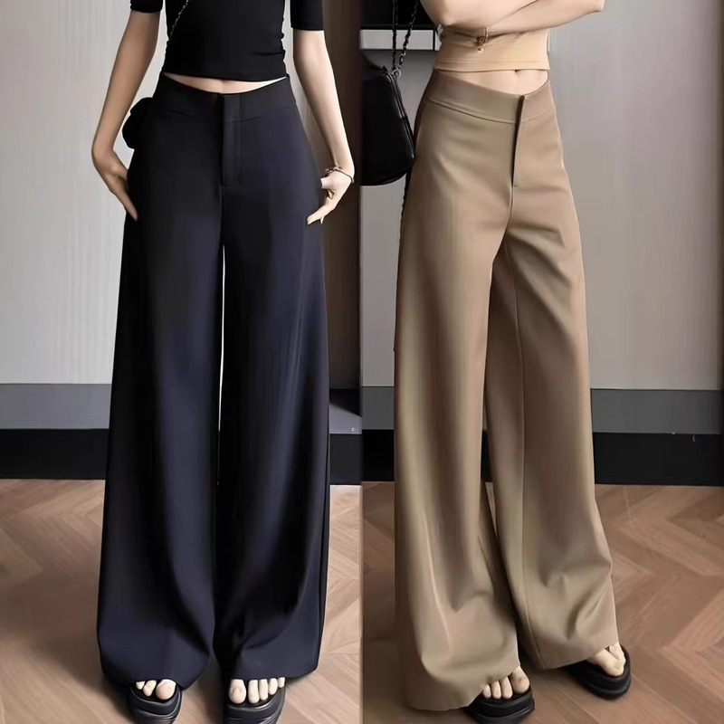 Black Low-Waist Suit Pants for Women, 2025 New Autumn Style, Coffee-Colored Pants, Elegant Casual High-End Straight Wide-Leg Pants Black Low-Waist Suit Pants for Women, 2025 New Autumn Style, Coffee-Colored Pants, Elegant Casual High-End Straight Wide-Leg Pants