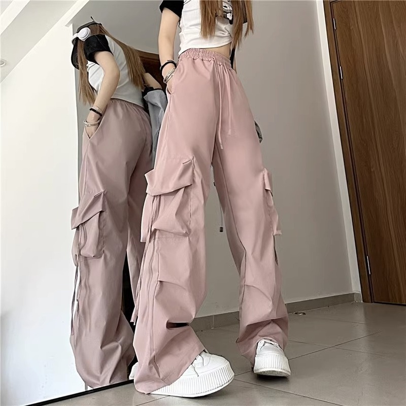 oversize多巴胺帅气工装裤子女宽松美式复古显瘦直筒休闲阔腿裤子|undefined