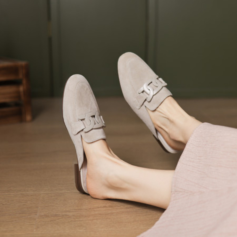 Genuine Leather Closed-Toe Mules for Women, Mid-Heel, 2026 New Summer Fashion, Chunky Heel Slip-On Sandals Genuine Leather Closed-Toe Mules for Women, Mid-Heel, 2026 New Summer Fashion, Chunky Heel Slip-On Sandals