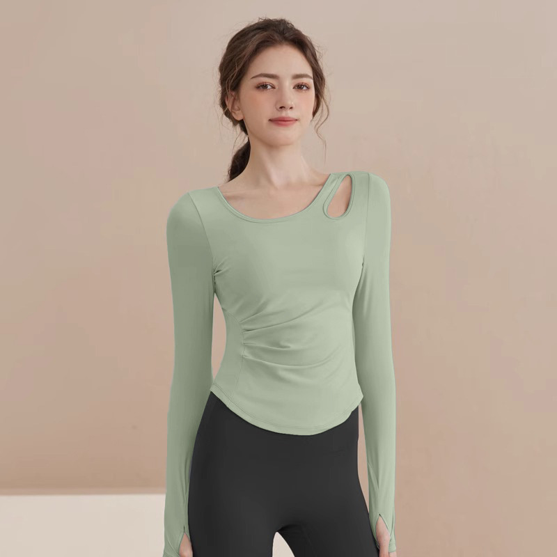 Slim-fit Long-sleeved Yoga Clothes For Women With Chest Pads, Pilates Tops, Fitness Clothes For Women_desvips.com
