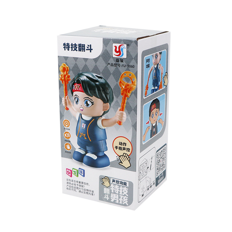 Control de voz eléctrico acrobacias de inducción tumble niño pequeño música iluminación dibujos animados niña muñeca juguetes de puzzle para niños