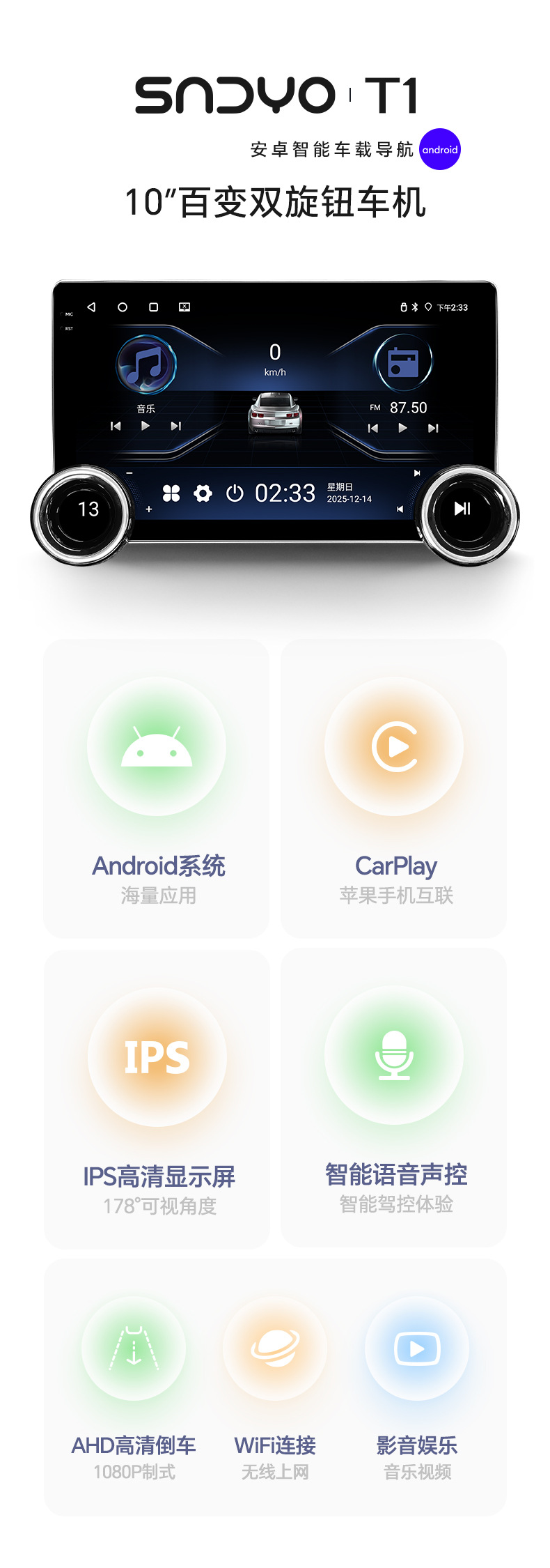 Shenyou 10inch Multi-Functional Dual Knob Gps Universal Car Navigation Central Control Large Screen Wireless Carplay Integrated Car System
