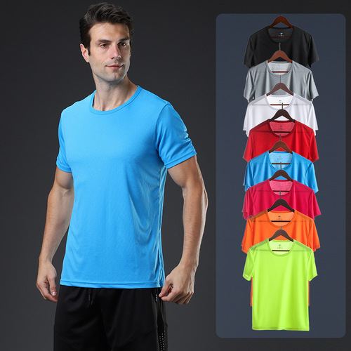 Fitness short-sleeved T-shirt, breathable cultural advertising shirt with logo printed on it, marathon running couple sports quick-drying shirt